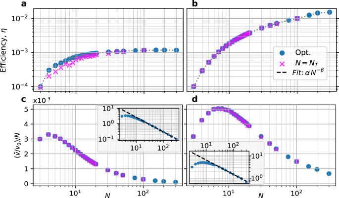 Fig. 5: Hydrodynamic efficiency and swimming speed normalized by swimmer length.