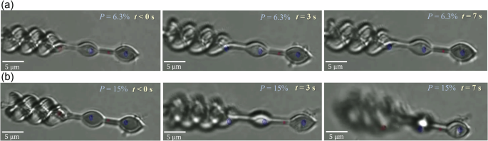 Fig. 4: Effect of increasing the laser output power from 6.3% to 15%.
