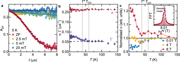 Fig. 2: Summary of muon-spin rotation (μSR) experiments in the normal state of Cs(V0.93Nb0.07)3Sb5 (Nb0.07-CVS).
