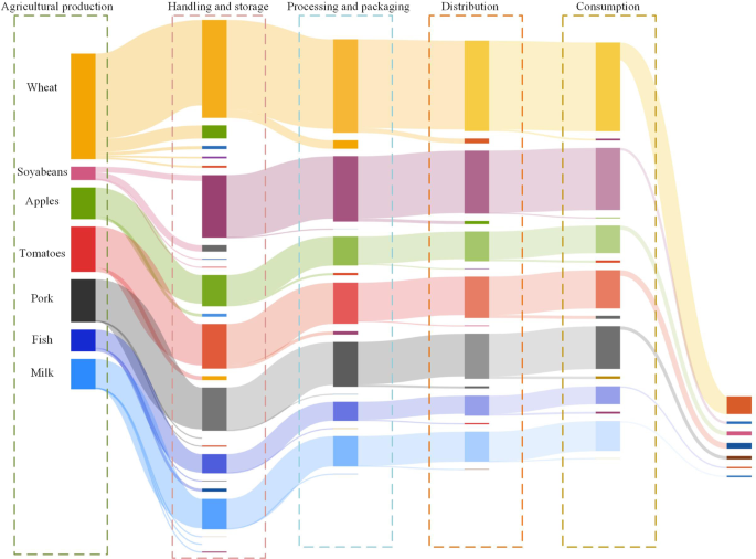 Fig. 1: China’s food supply chain Sankey map from 2010 to 2019.