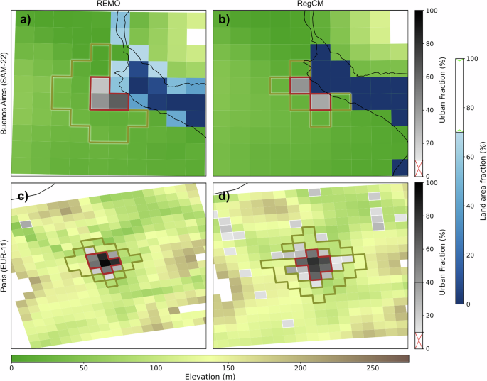 Fig. 9: Examples of urban and vicinity masks for different cities and models.