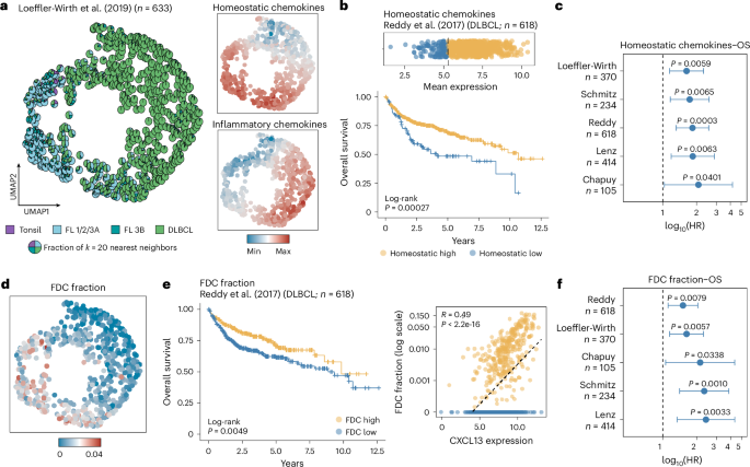 Fig. 5: Changes in chemokine expression profiles are associated with worse overall survival in DLBCL.