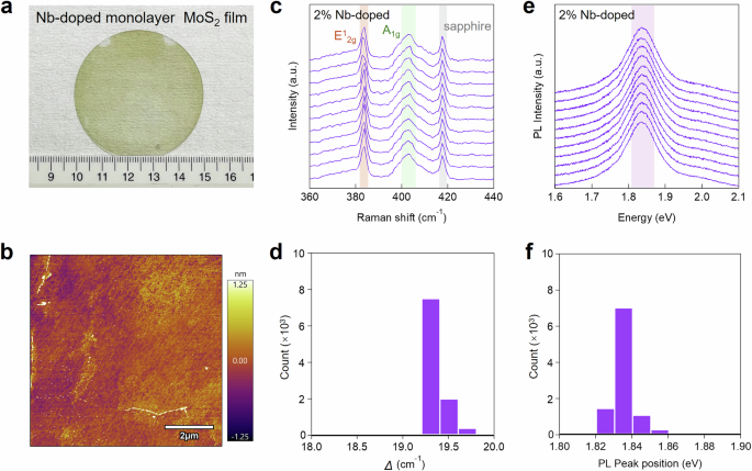 Fig. 3: Wafer-scale uniformity of Nb-doped MoS2 film.