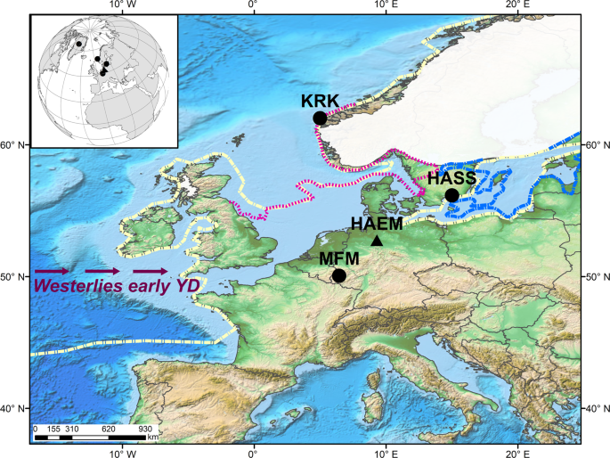 Fig. 1: YD palaeogeographic setting of northwest Europe.
