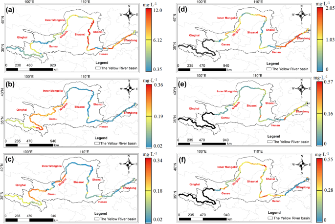 Fig. 2: Spatial and temporal distribution of P concentrations in different forms in the Yellow River.
