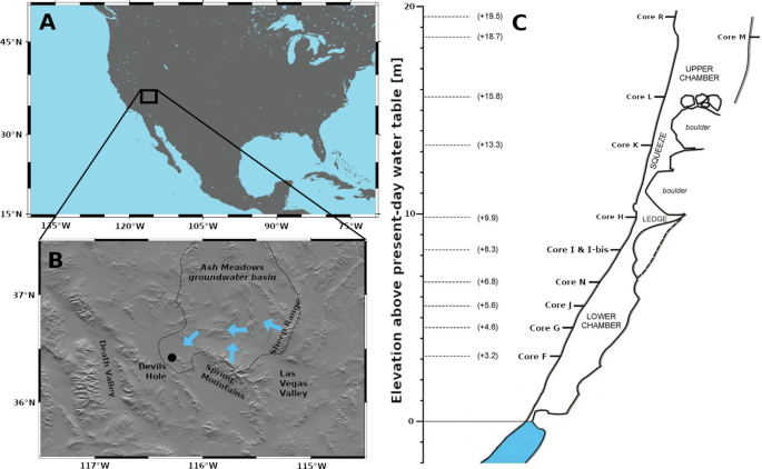 Fig. 1: Region and cave map.