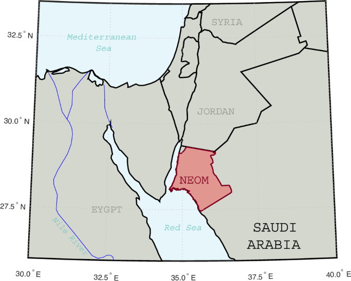Fig. 2: Geographic location of Neom within Saudi Arabia.