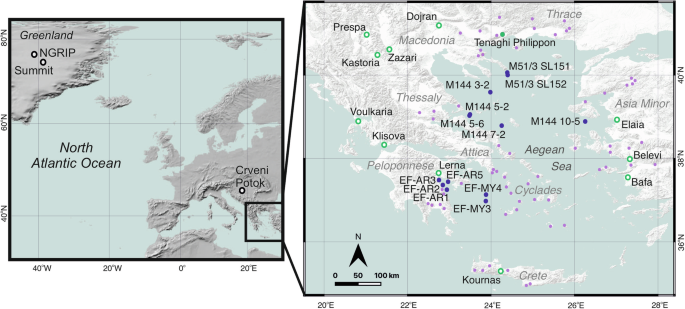 Fig. 1: Locations of geochemical and palynological records discussed in this study.