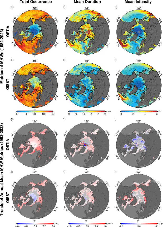 Fig. 4: Marine heatwaves (MHWs) in the sea-ice-covered pan-Arctic.