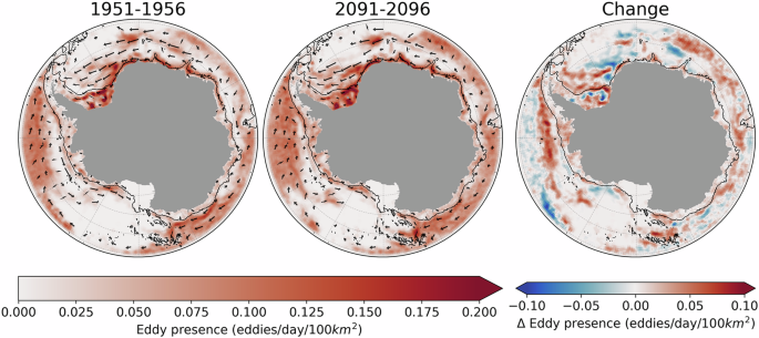 Fig. 1: Regional distribution of ocean eddy activity south of 60 °S.