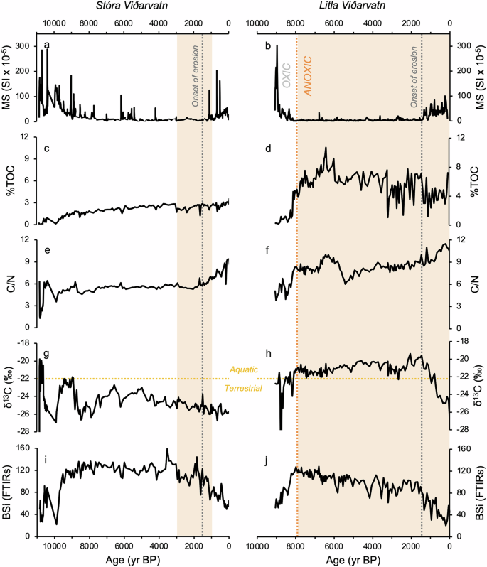 Fig. 4: Bulk geochemistry proxy data from Stóra Viðarvatn and Litla Viðarvatn.
