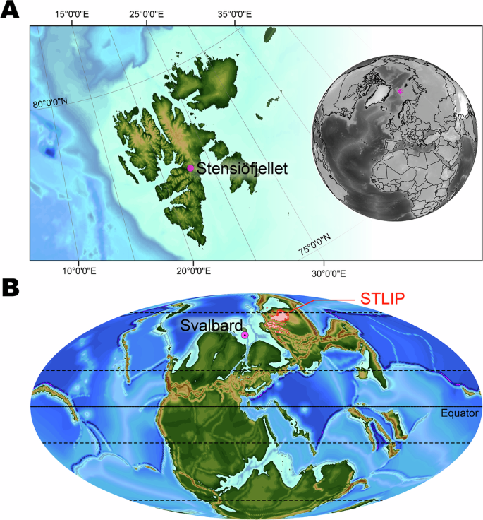 Fig. 1: Geographic and paleogeographic setting of Svalbard.