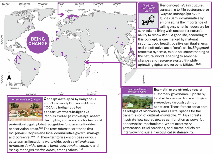 Fig. 2: Description and geographical location of three case examples of the role Being change.
