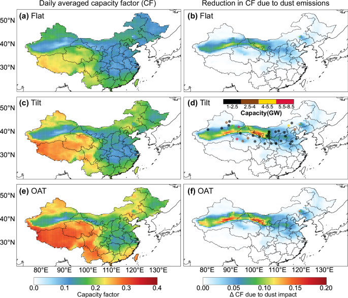 Fig. 3: Capacity factor and its reduction induced by dust aerosols during the dust event (15-20 March).