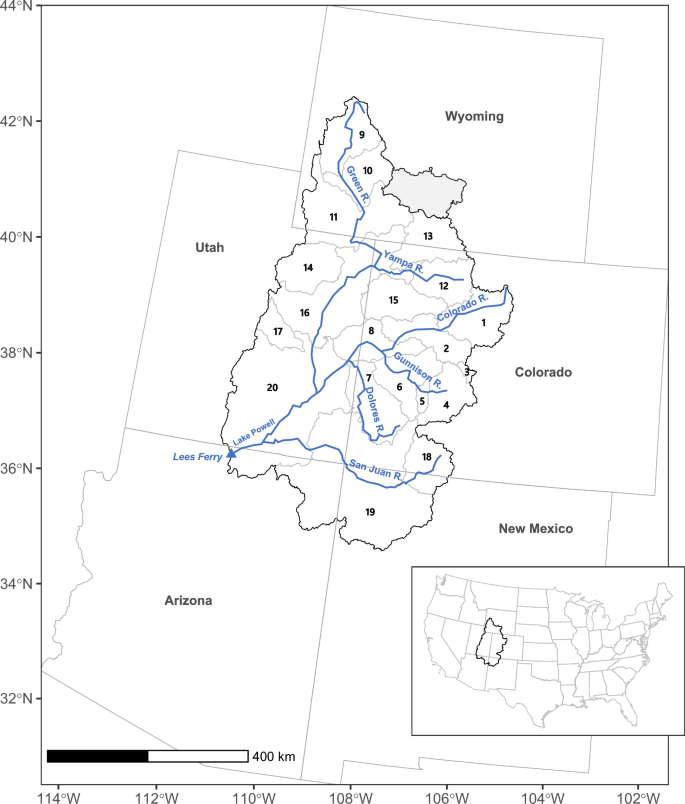 Fig. 1: Upper Colorado River Basin (UCRB) sub-basins.