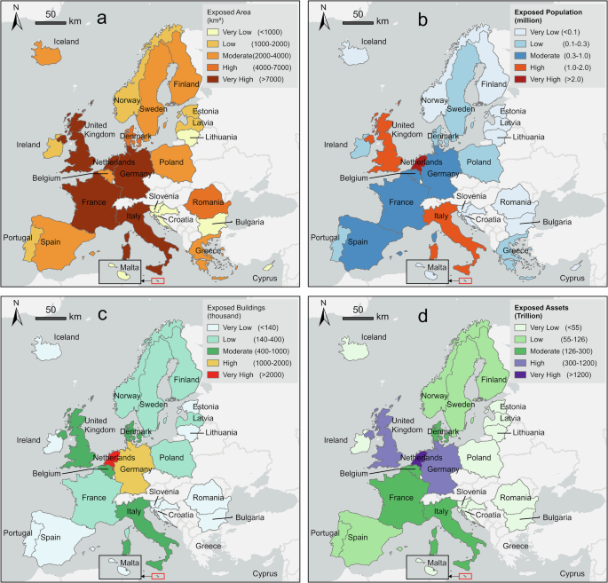 Fig. 4: Exposure assessment of European coastal zones by 2050.