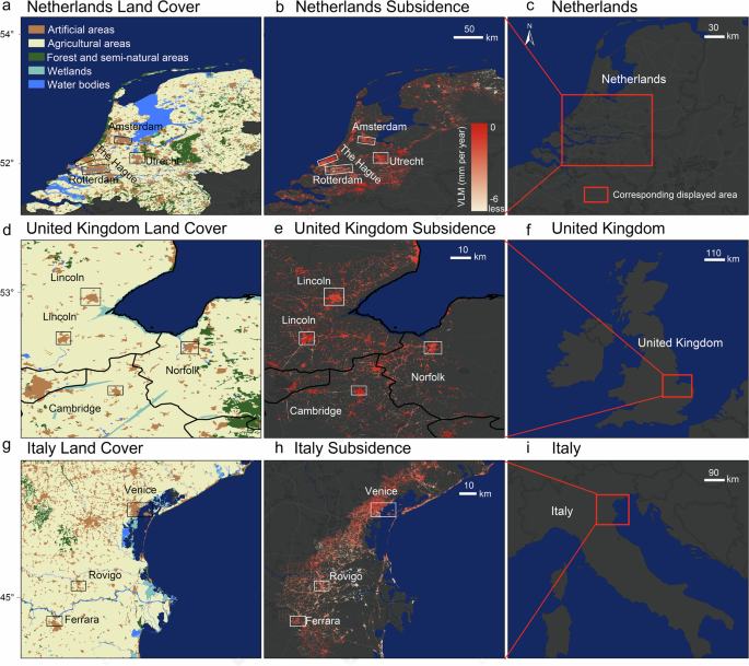 Fig. 5: Examples of regions with high exposure to land subsidence.