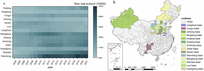 Fig. 5: Distribution and production of coal bases in China.