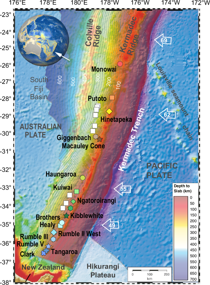 Fig. 1: Bathymetric map of the Kermadec arc system79.