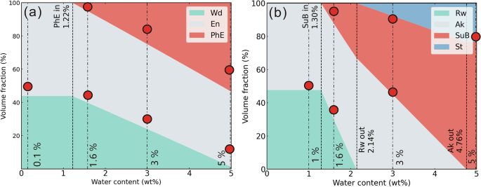 Fig. 1: The mass balance calculation of the phase volumes in low water content conditions.