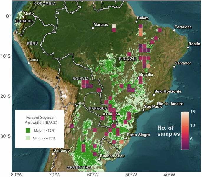 Fig. 1: Map of the study area showing the harvest locations of 267 soybean samples used in this study.