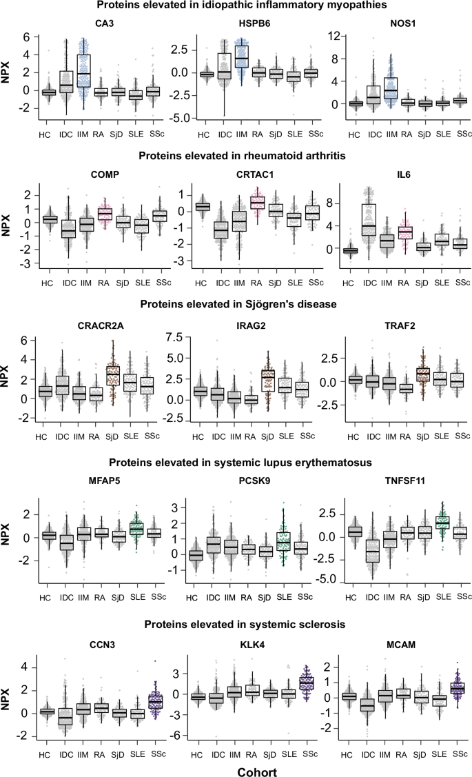 Fig. 3: Plasma protein profiles across autoimmune diseases and controls.