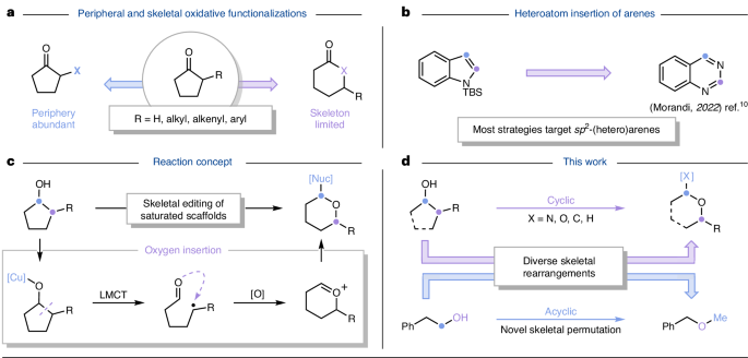 Fig. 1: Development of heteroatom insertion reactions by a ligand-to-metal charge-transfer strategy.
