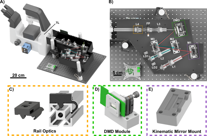 Fully automated multicolour structured illumination module for super-resolution microscopy with two excitation colours