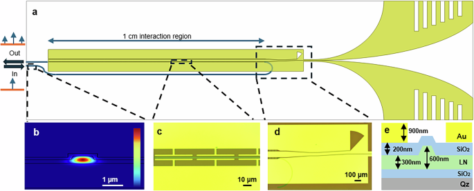 Fig. 5: Ultra-wideband antenna coupled photonic receiver on thin-film lithium niobate (TFLN).