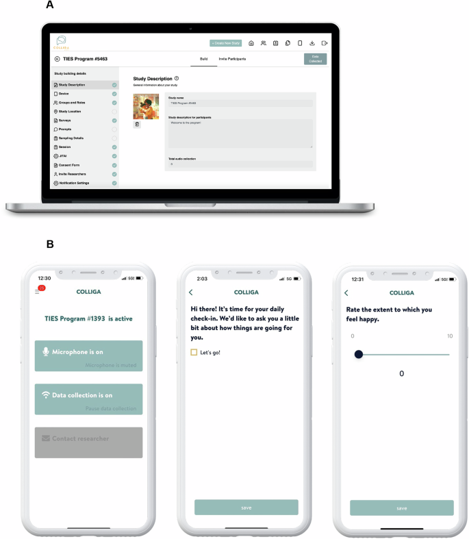 Fig. 2: Screenshots of the Colliga App used to collect data.