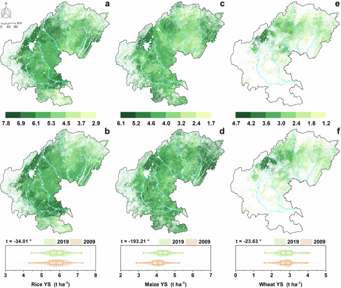 Fig. 1: Spatial distributions of the crop soil-based yield (YS) in SW China from 2009 to 2019.