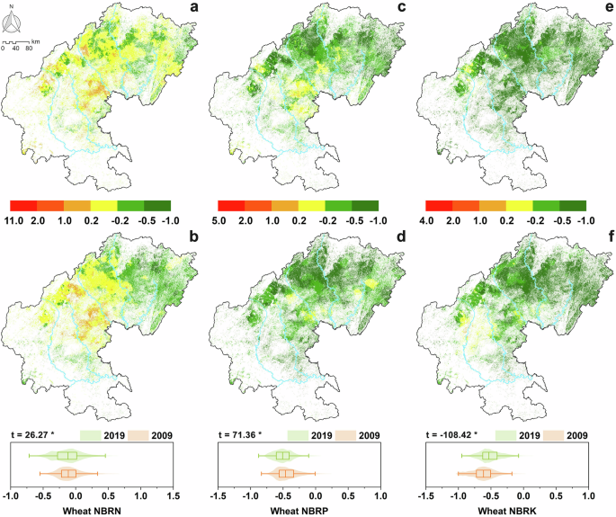 Fig. 6: Spatial distributions of the wheat nutrient balance ratio from 2009 to 2019 in SW China.