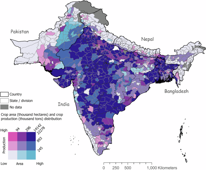 Fig. 1: Crop production and area patterns.