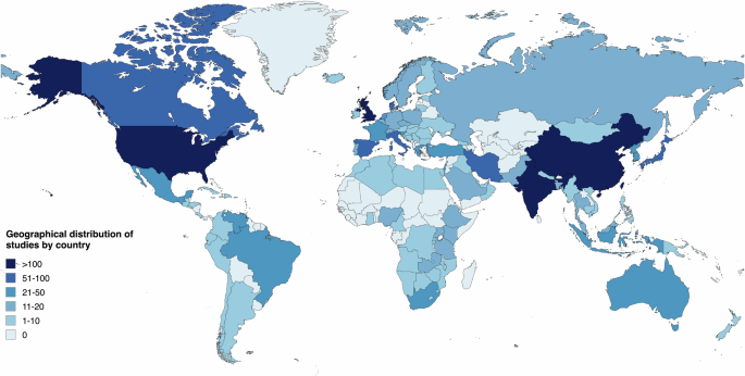 Fig. 2: Geographical distribution of published studies on AI and SRH.