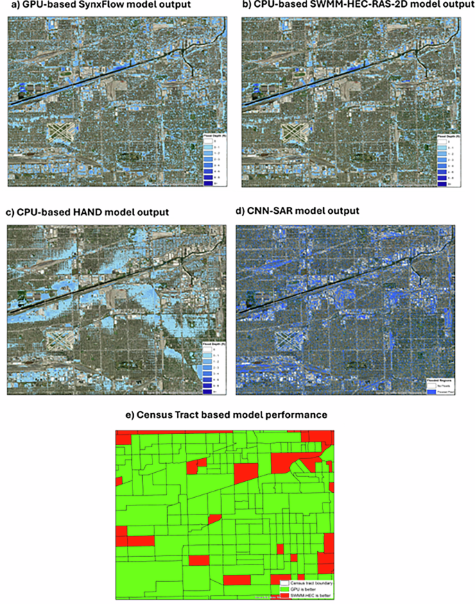 Fig. 4: Flood extent and depth outputs for Cicero neighborhood.