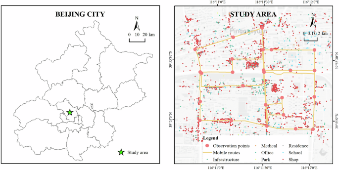 Fig. 1: Study area and data collection routes.