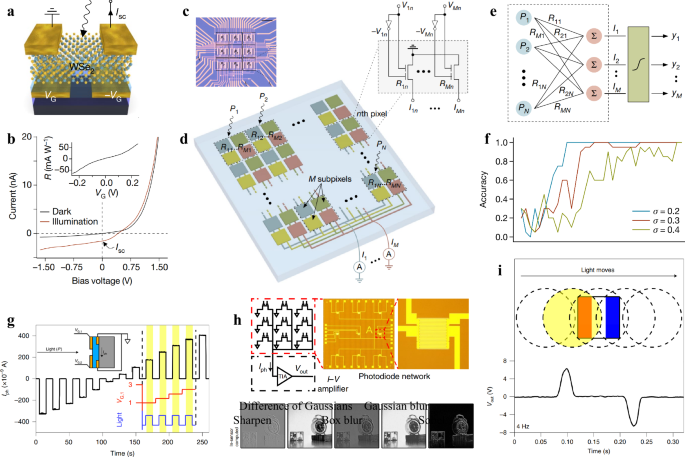 Fig. 4: Optoelectronic devices for in-sensor FCNs/CNNs.