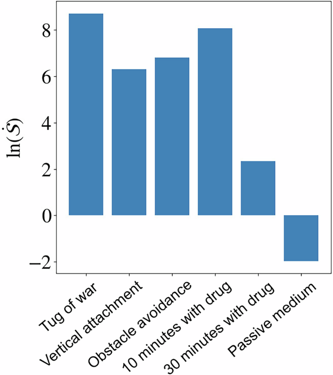 Fig. 8: Logarithm of the EPR (entropy production rate) using Eq. (10) from experimental data of three categories of trajectories described in the paper.