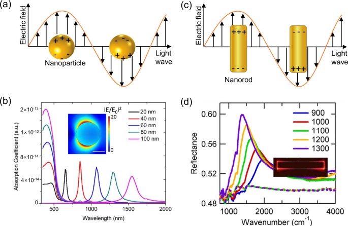 Fig. 3: Mechanism of plasmonic resonances in nanoparticles and nanorod antennas.