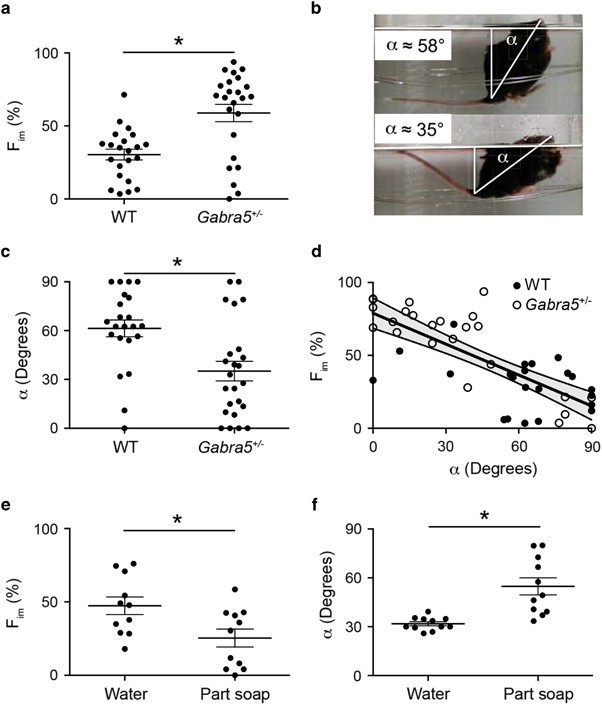 Forced swim test of FSL (%) and FRL (&) rats. The immobility (in