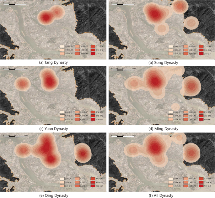 Fig. 11: Kernel density from the Tang Dynasty to the Qing Dynasty.