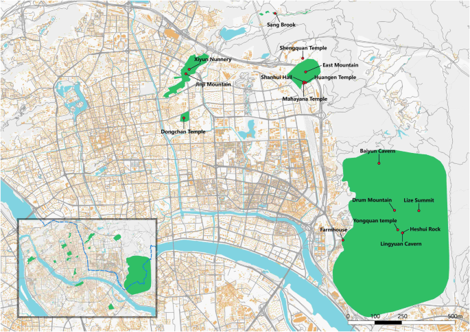 Fig. 8: Distribution of historical and cultural heritage in Jin’an District.