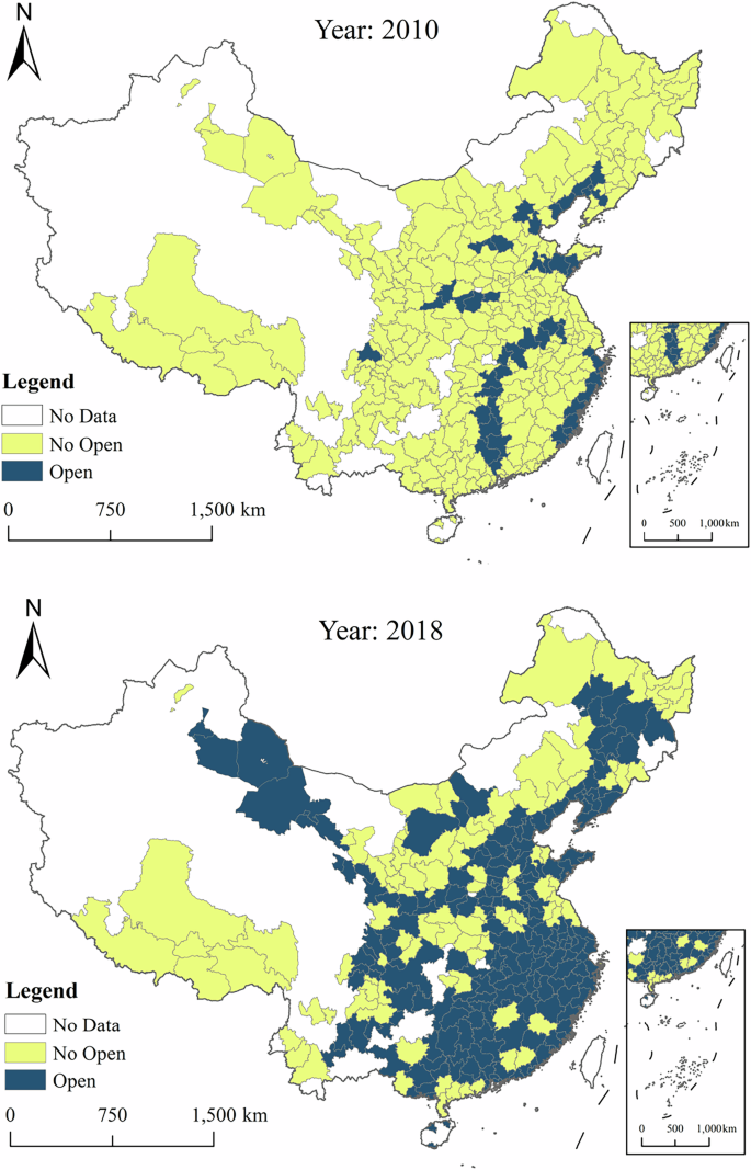 Fig. 1: Cities with HSR Openings in 2010 and 2018.