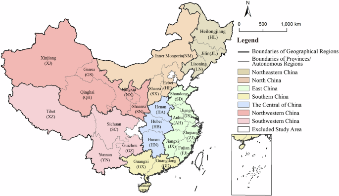 Fig. 2: Distribution map of analytical samples. The figure is based on the standard map GS (2023)2767 in the Standard Map Service website of the Ministry of Natural Resources of the People’s Republic of China, with no modifications of the boundaries in the standard map.