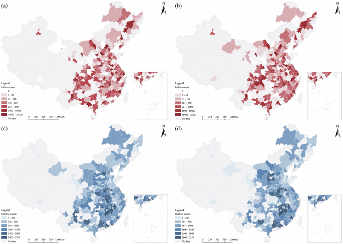 Fig. 1: Spatial distribution of intercity CKD patient mobility in 2014 and 2018.