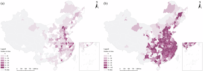 Fig. 3: Accessibility of cities via HSR in 2014 and 2018.