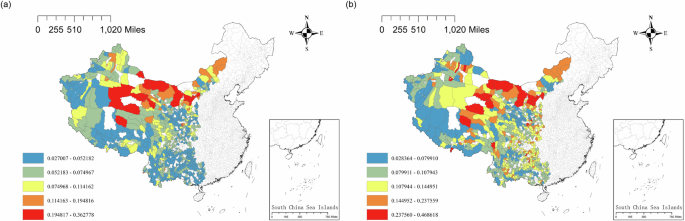 Fig. 2: Spatial classification of basic public services in western counties using the natural breaks method.