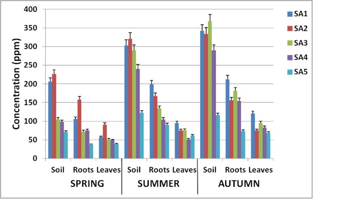 Correlation between the amount of heavy metals in the roots and