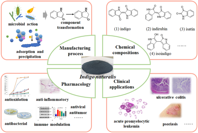 From natural dye to herbal medicine: a systematic review of chemical  constituents, pharmacological effects and clinical applications of indigo  naturalis | Chinese Medicine | Full Text