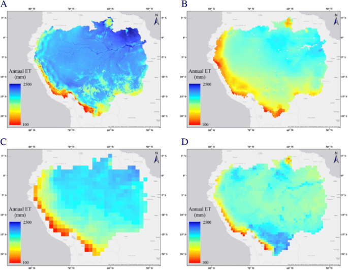 The spatial variability of actual evapotranspiration across the Amazon  River Basin based on remote sensing products validated with flux towers |  Ecological Processes | Full Text